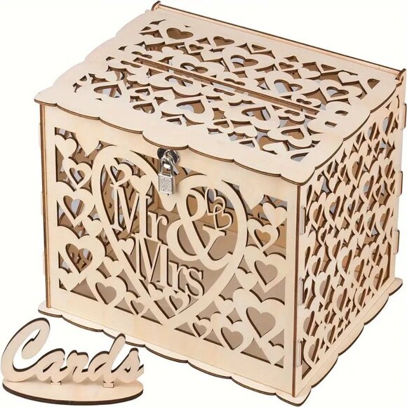 1pc Rustic Wooden Wedding Small Money Box Holder - Picture 2 of 3
